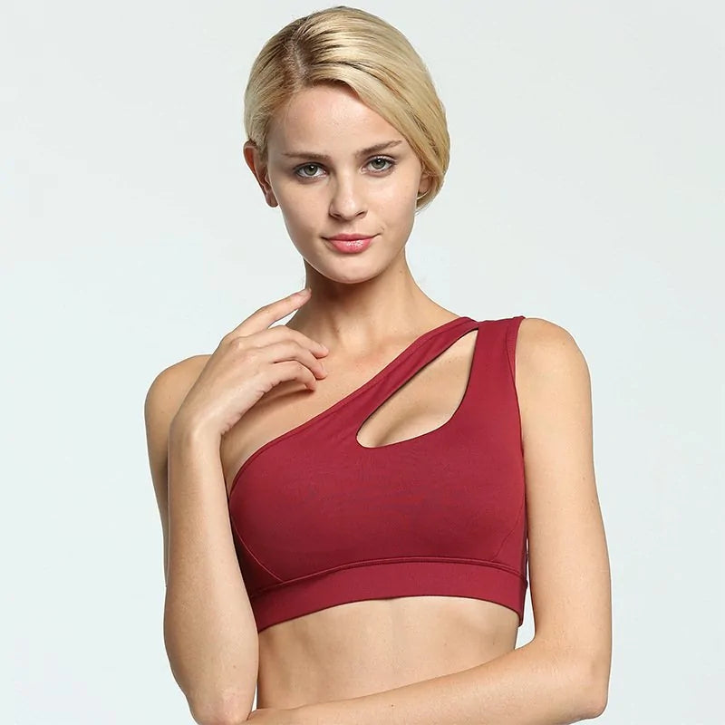 Yogalish One-Shoulder Sports Bra: Sexy, Wire-Free, Push-Up Crop Top