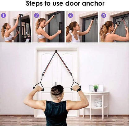 100/150 lbs Fitness Resistance Bands with Door Anchor: Muscle Training Elastic Pull Rope
