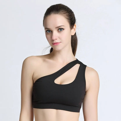 Yogalish One-Shoulder Sports Bra: Sexy, Wire-Free, Push-Up Crop Top