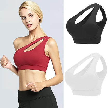 Yogalish One-Shoulder Sports Bra: Sexy, Wire-Free, Push-Up Crop Top