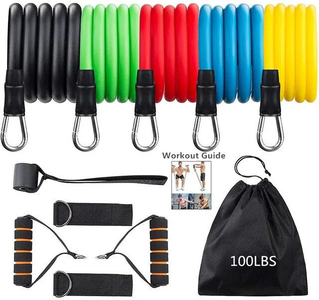 100/150 lbs Fitness Resistance Bands with Door Anchor: Muscle Training Elastic Pull Rope