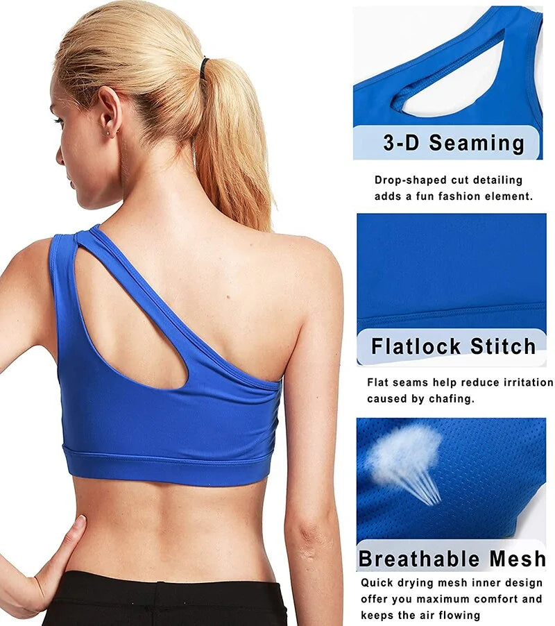 Yogalish One-Shoulder Sports Bra: Sexy, Wire-Free, Push-Up Crop Top