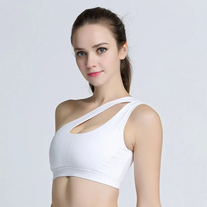 Yogalish One-Shoulder Sports Bra: Sexy, Wire-Free, Push-Up Crop Top